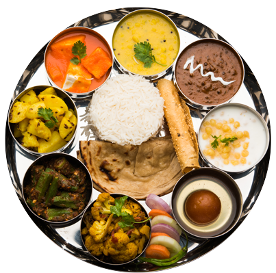 Indian plate full of delightful indian dishes.